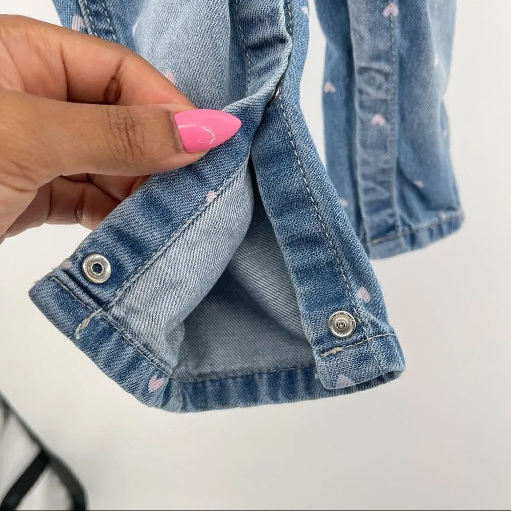 OshKosh B’gosh Baby Girl’s Vestbak Pink Hearts Denim Overalls Size 9M